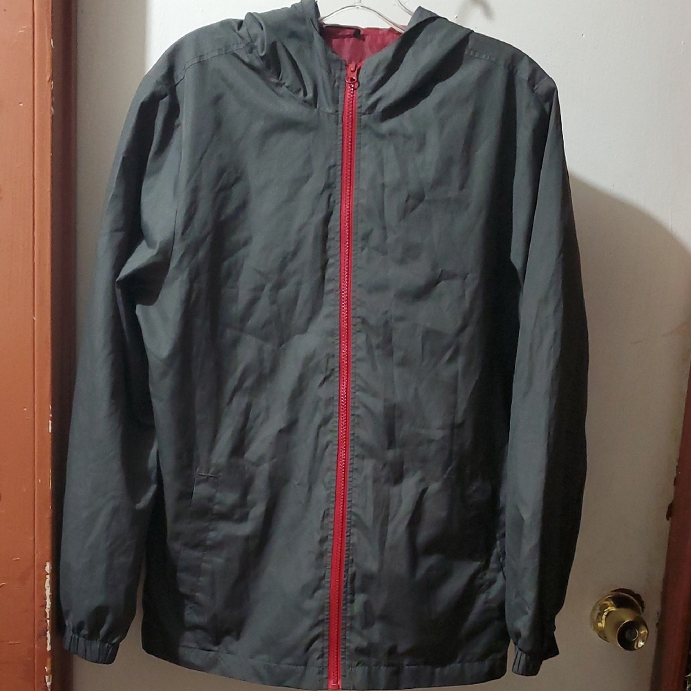 Cherokee Black Hooded Windbreaker  with Red Accents Size XL 16/18